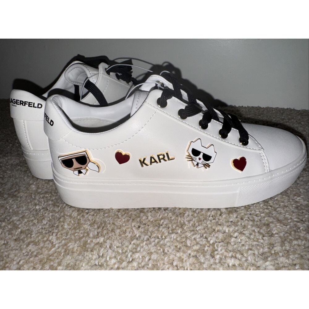 NEW Karl Lagerfeld White Women's Pins Leather Sneaker SZ 5.5 - Picture 1 of 3